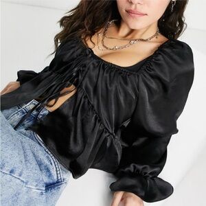 Topshop Black Ruffled Blouse